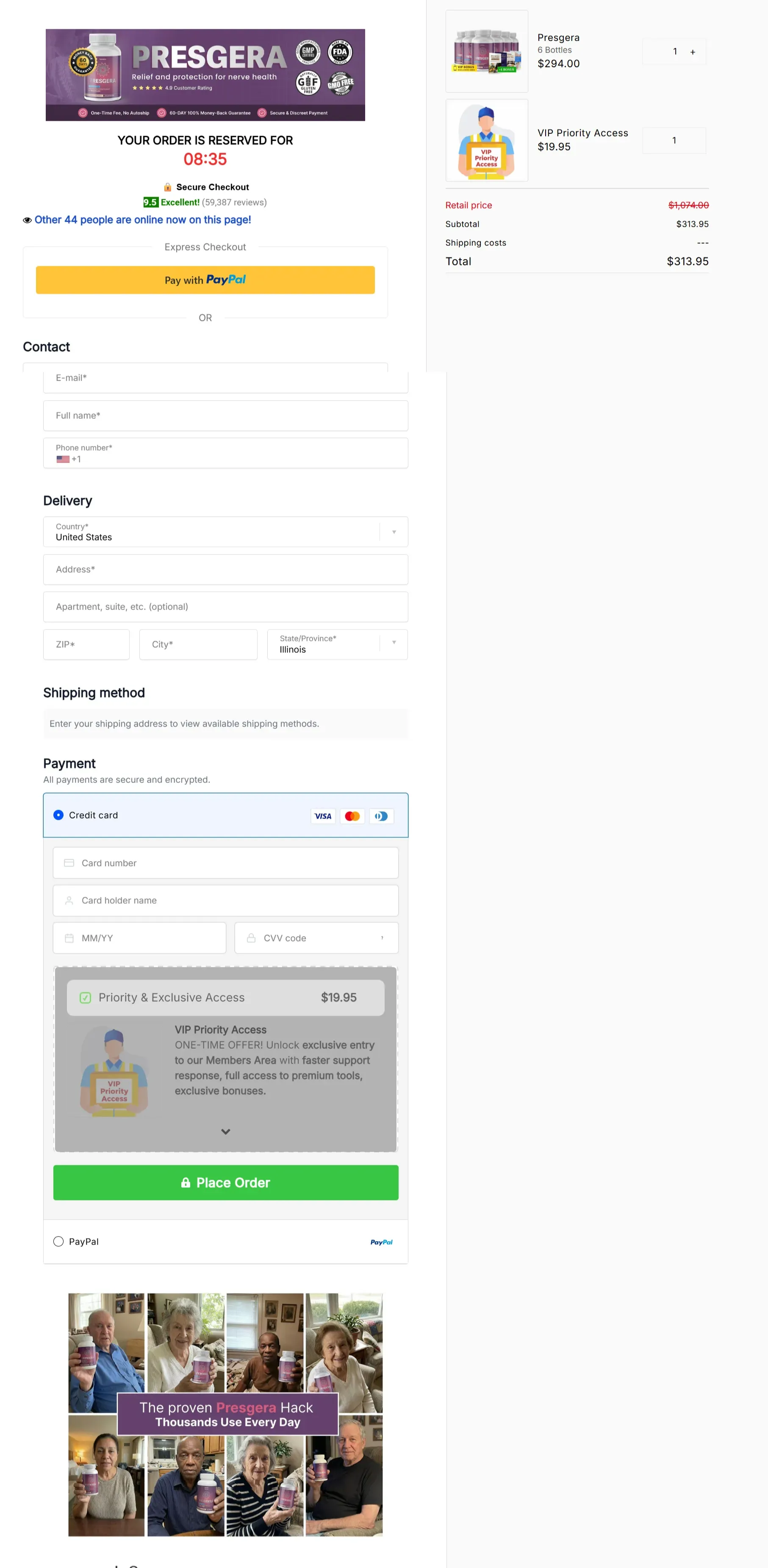 Presgera checkout page